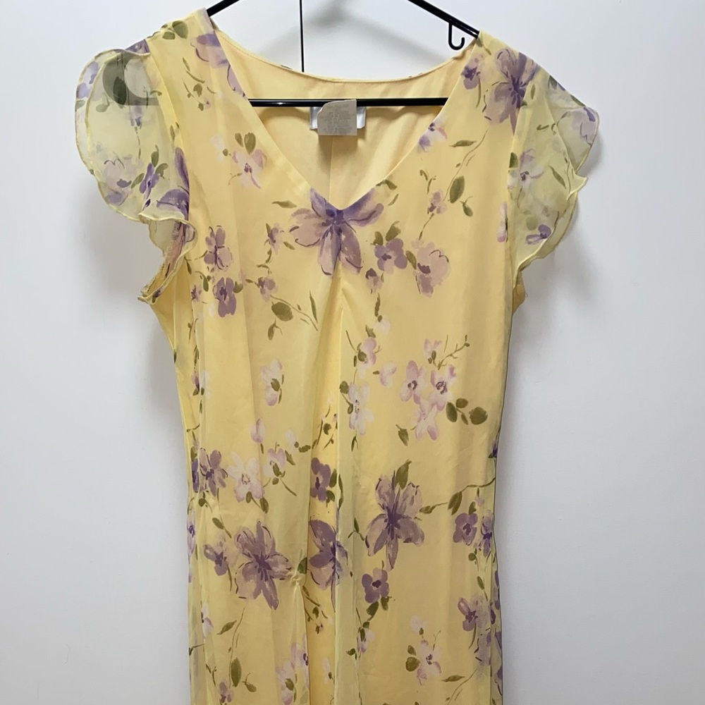 yellow and purple midi dress